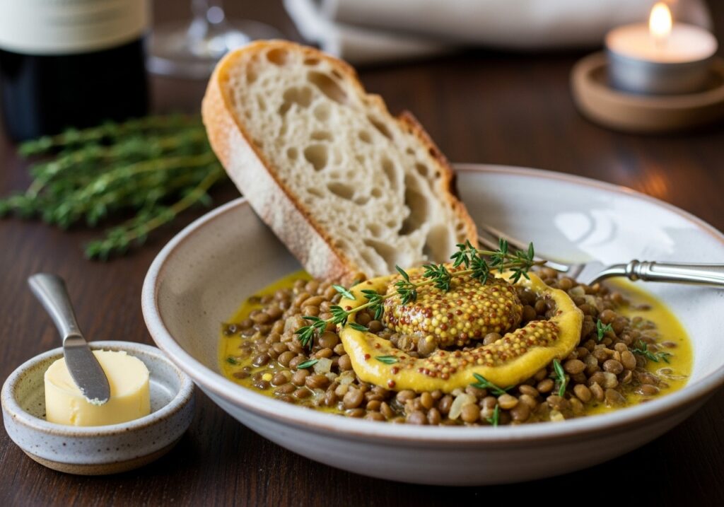 White Wine Lentils with Mustard & Thyme Recipe : An Elegant French-Inspired Side