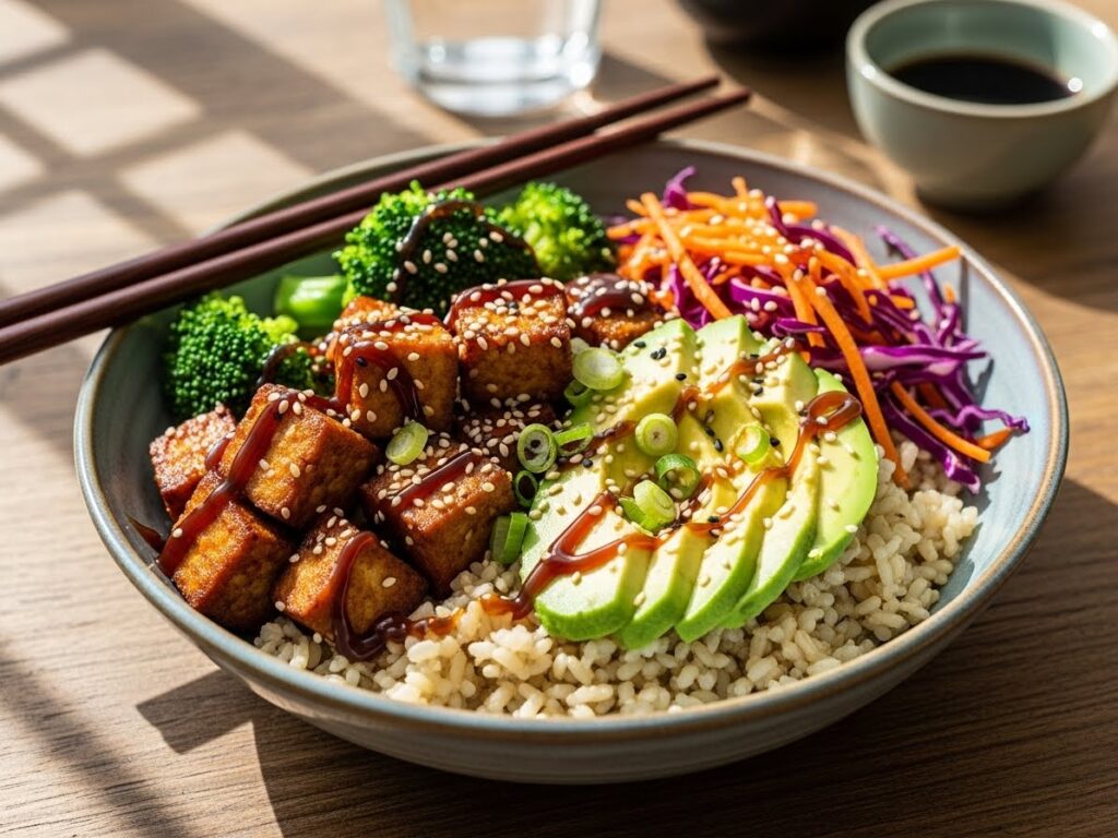 Teriyaki Tofu Bowl with Avocado and Brown Rice Recipe